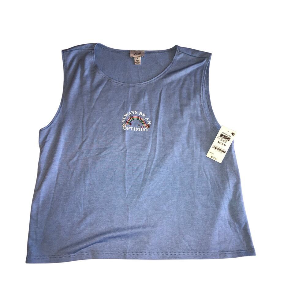 Jenni Intimates Top Size M Always Be An Optimist Graphic Blue Sleeveless Tank